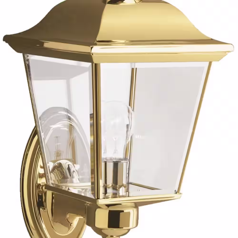 KICHLER Bay Shore 15.5 in. 1-Light Polished Brass Outdoor Hardwired Wall Lantern Sconce with No Bulbs Included (1-Pack)