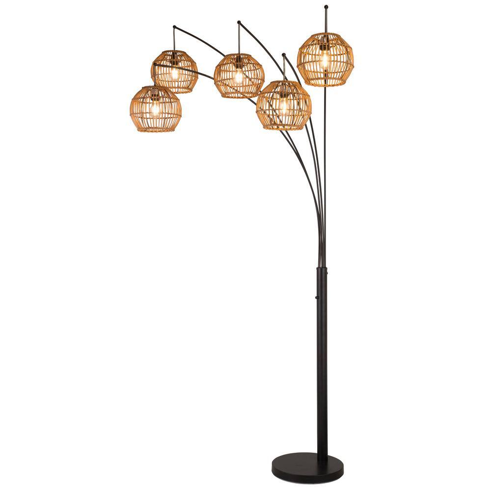ARTIVA BALI 88 in. Oil Rubbed Bronze LED Arched Floor Lamp with Hancrafted Rattan Shade Dimmer