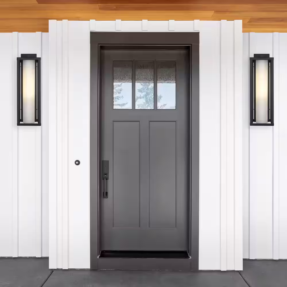 Bel Air Lighting Adler 18.75 in. 1-Light Black Outdoor Wall Light Fixture with Clear and Frosted Glass