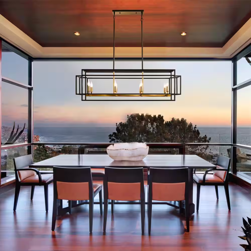 Magic Home 8-Light Kitchen Island Linear Chandelier Black and Gold Pendant Light Fixture for Dining Room, Living Kitchen Entryway