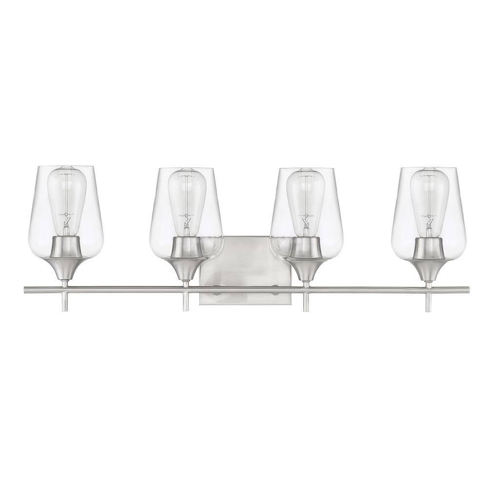 Savoy House Octave 28.75 in. W x 9 in. H 4-Light Satin Nickel Bathroom Vanity Light with Clear Glass Shades