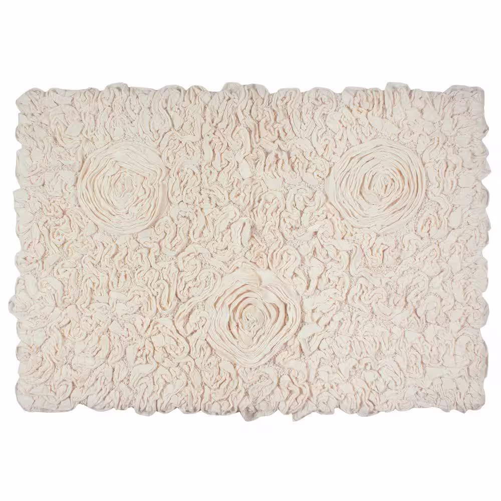 None Bell Flower Collection Off White 21 in. x 34 in. Cotton Bath Rug