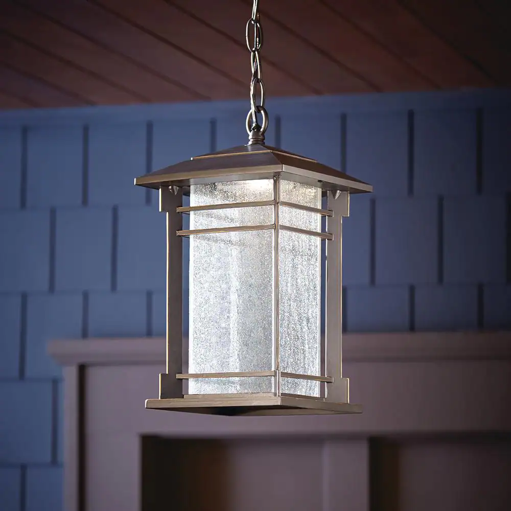 Home Decorators Collection Oil Rubbed Bronze LED Outdoor Pendant Light Fixture with Seeded Glass