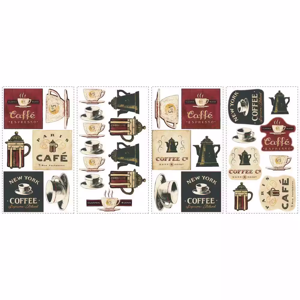 RoomMates 18 in. x 40 in. Coffee House 31-Piece Peel and Stick Wall Decals