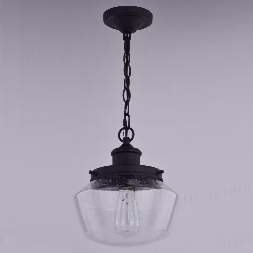 VAXCEL Collins 1-Light Black Farmhouse Outdoor Pendant Clear Schoolhouse Glass