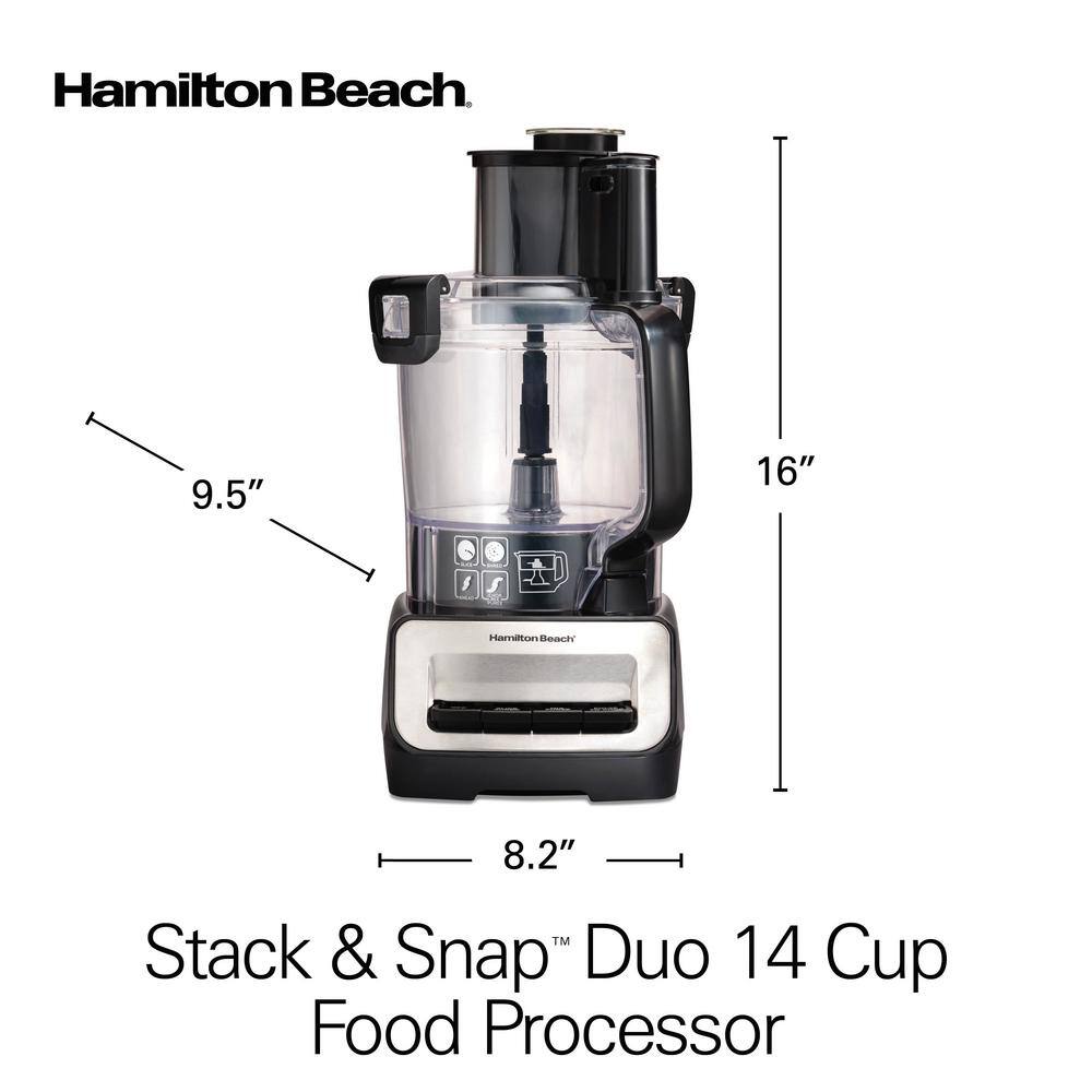 Hamilton Beach Stack n Snap Duo 14-Cup 2-Speed Black and Stainless Steel Food Processor with Dual Bowls