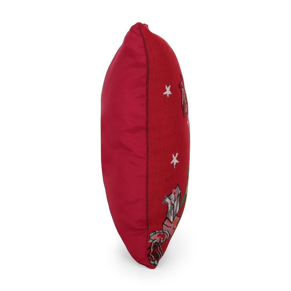 Noble House Conley Red Christmas Tree Jacquard Fabric 18 in. x 18 in. Christmas Throw Pillow