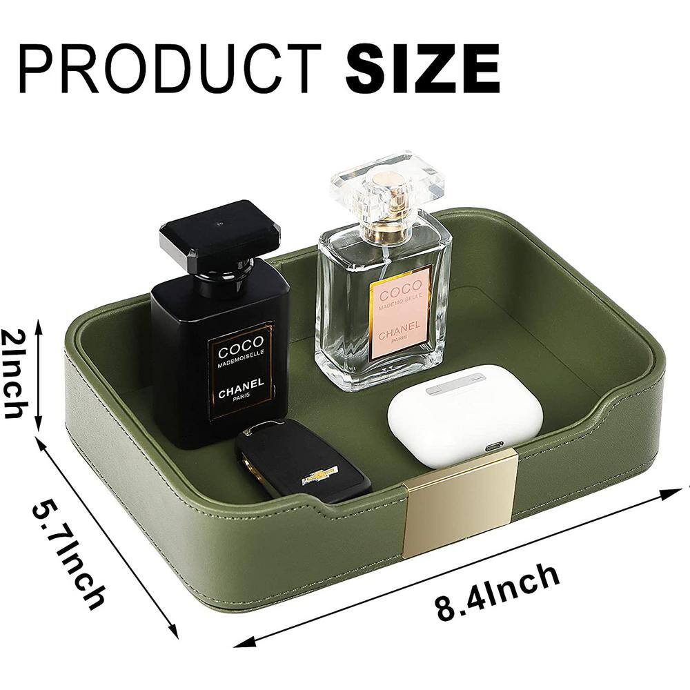 None 5.7 in. D x 8.4 in. W Green Luxury Leather Tray Desktop Storage Decorative Tray