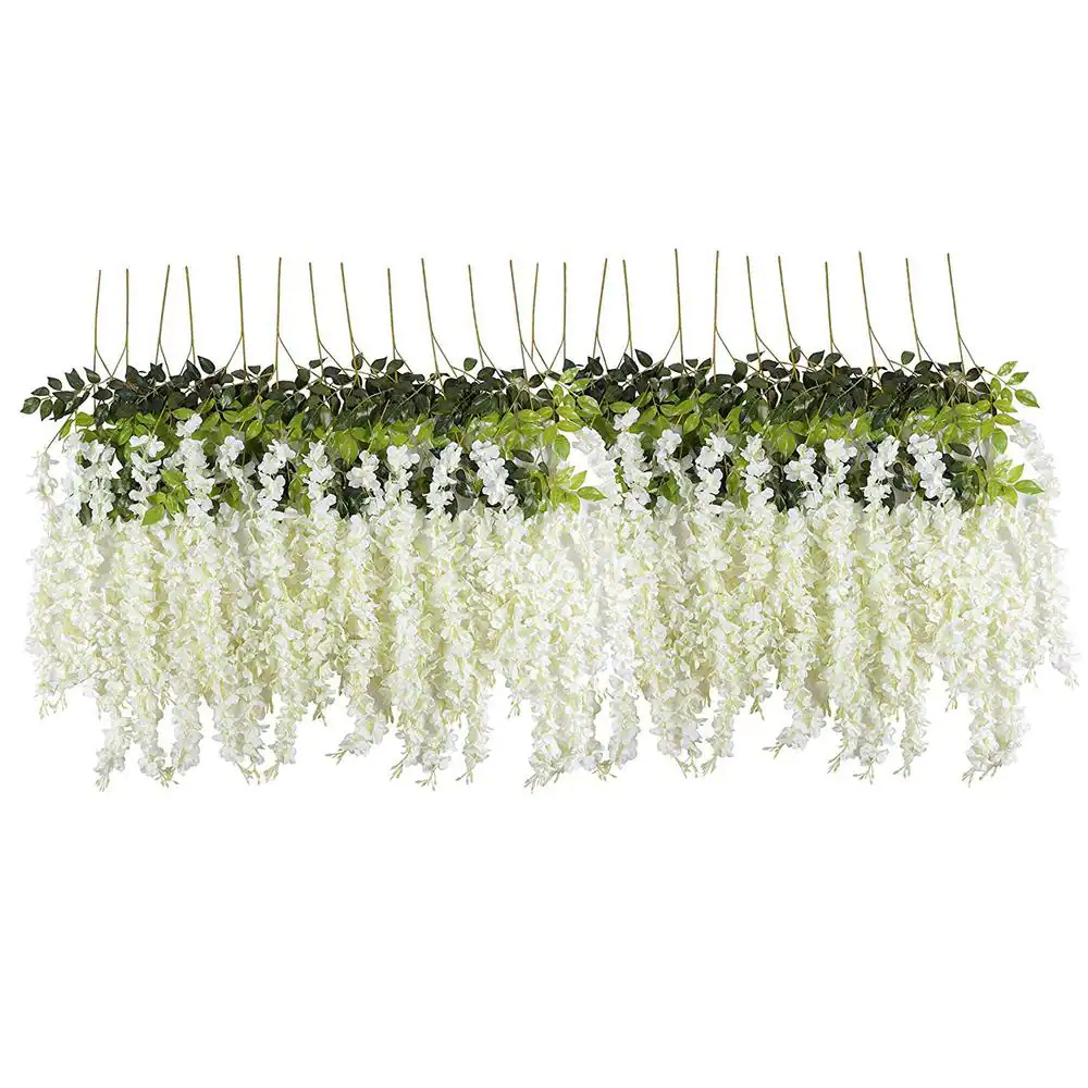 Ejoy 45 in. Artificial Silk White Wisteria Mixed Flower Vines (Set of 24-Piece)
