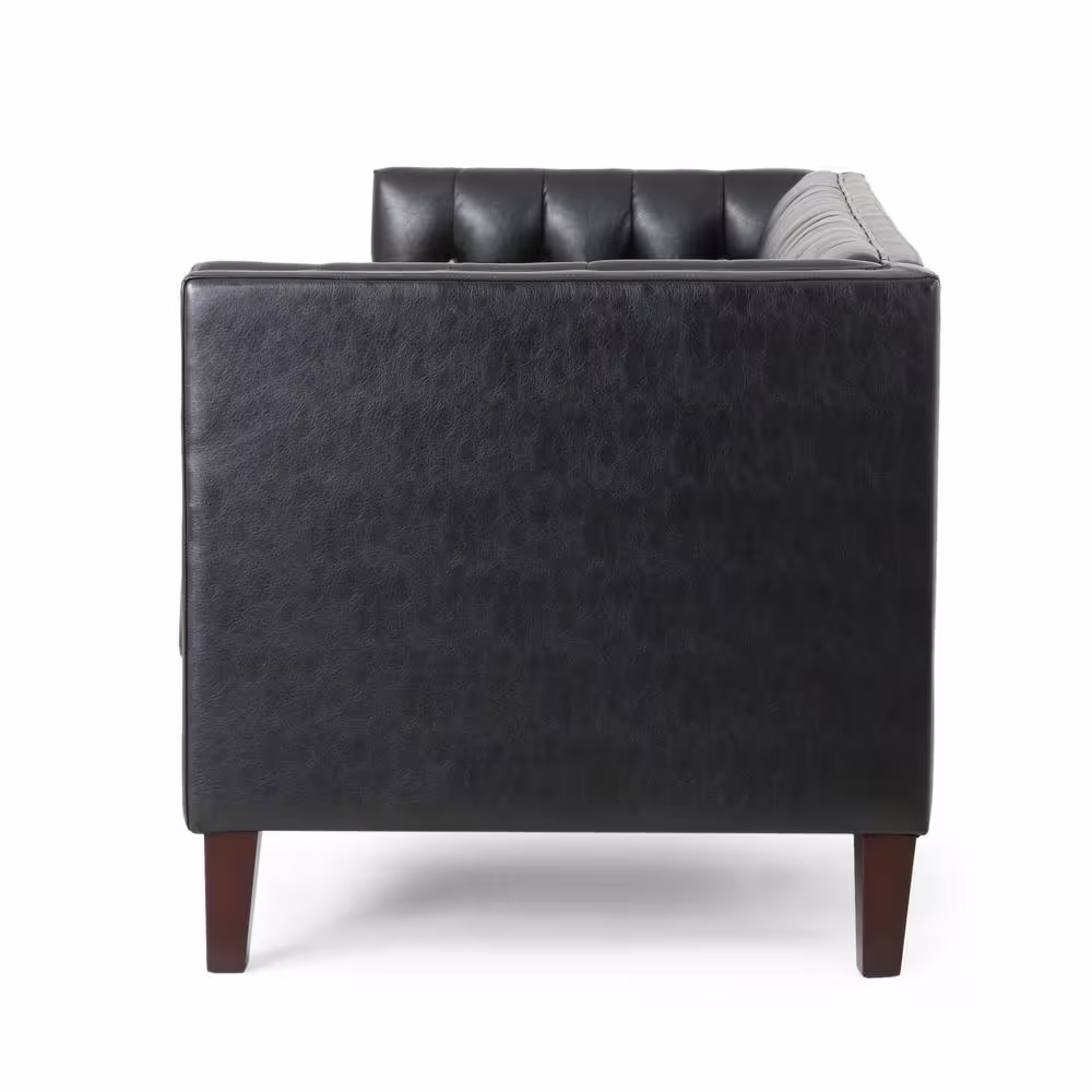 Noble House Sadlier 75.5 in. 3-Seat Square Arm Faux Leather Straight Midnight Black Sofa