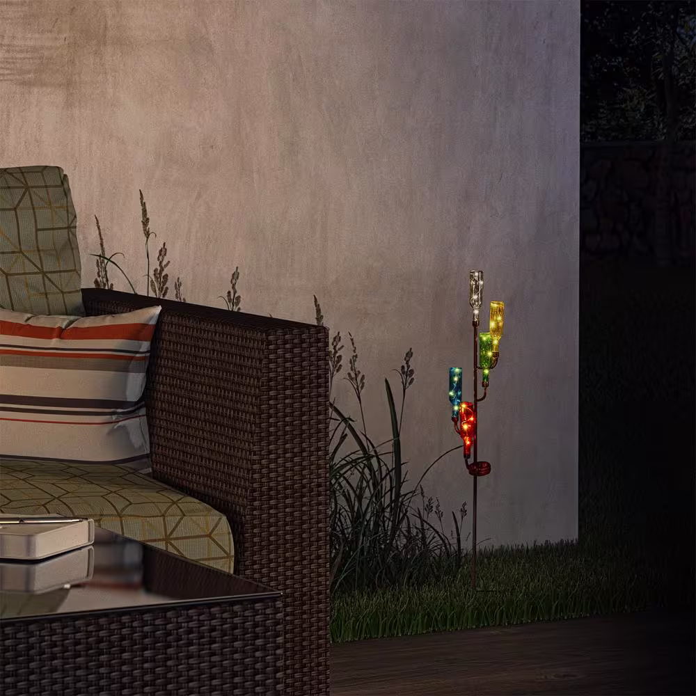 Alpine Corporation 37 in. Tall Outdoor Solar Glass Bottle Tree Stake LED Solar Stake