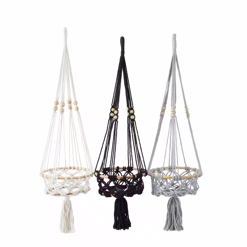 Novogratz 32in. Extra Large Multi Colored Cotton Macrame Handmade Hanging Wall Planter (3- Pack)