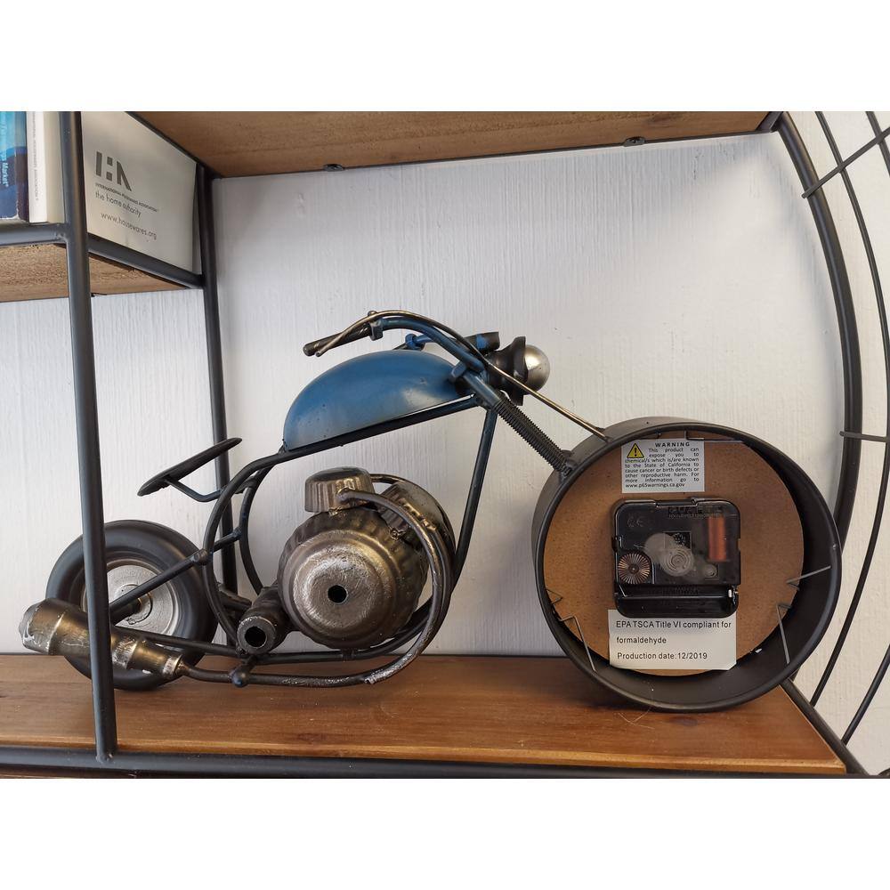Peterson Artwares Rustic and Blue Metal Motorcycle Table Clock