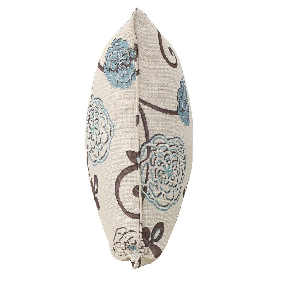 Noble House Ippolito White and Blue Floral Polyester 18 inch x 18 inch Throw Pillow