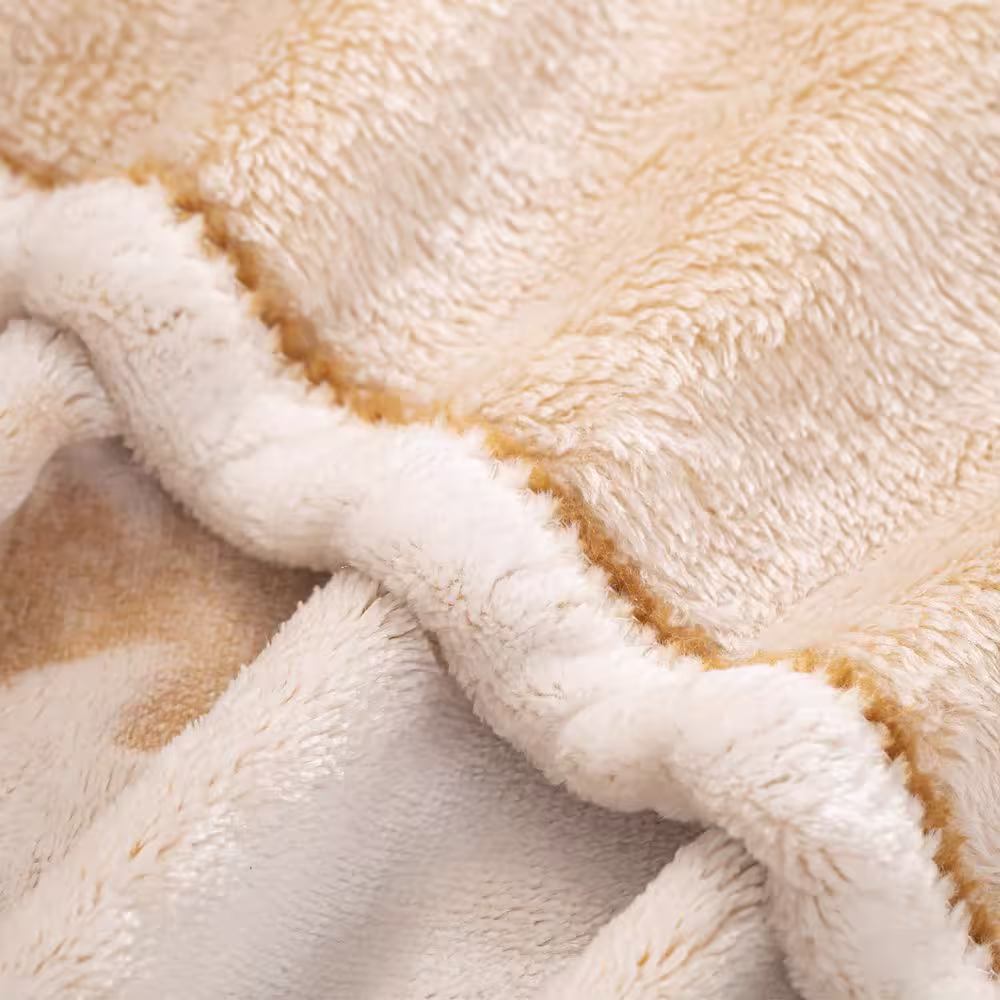 None Geometric Light Brown Flannel Sherpa 80 in. x 90 in. Throw Bed Blanket
