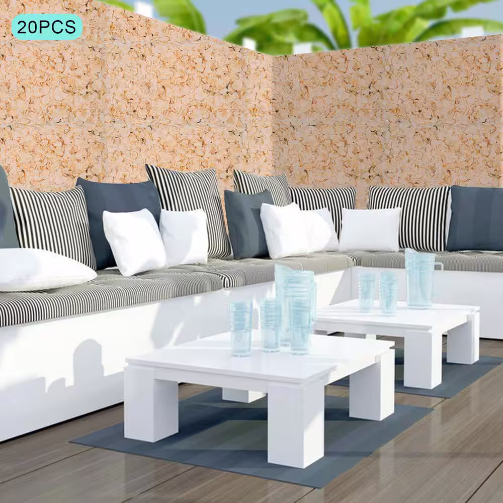 None 23 .6 in. x 15.7 in. Champagne Artificial Floral Wall Panel Silk Fabric Hydrangea Backgdrop Decor (20-pieces)