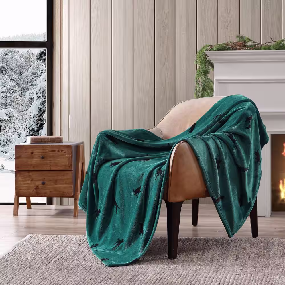 EDDIE BAUER Buddy The Dog 60 in. x 50 in. Green Ultra Microfiber Throw Blanket