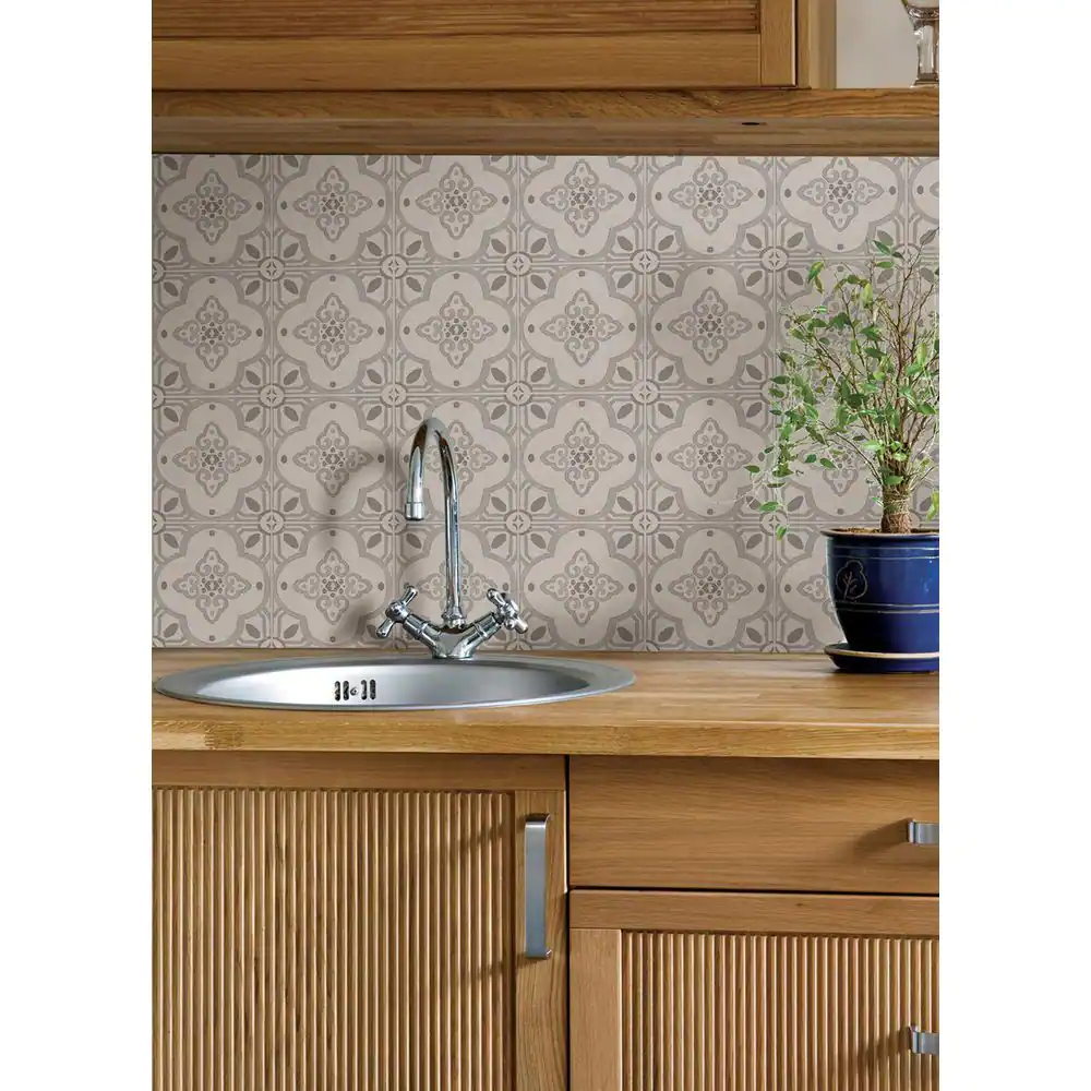 WallPOPs Clover Taupe Embossed Peel and Stick Backsplash Tile Wall Decal