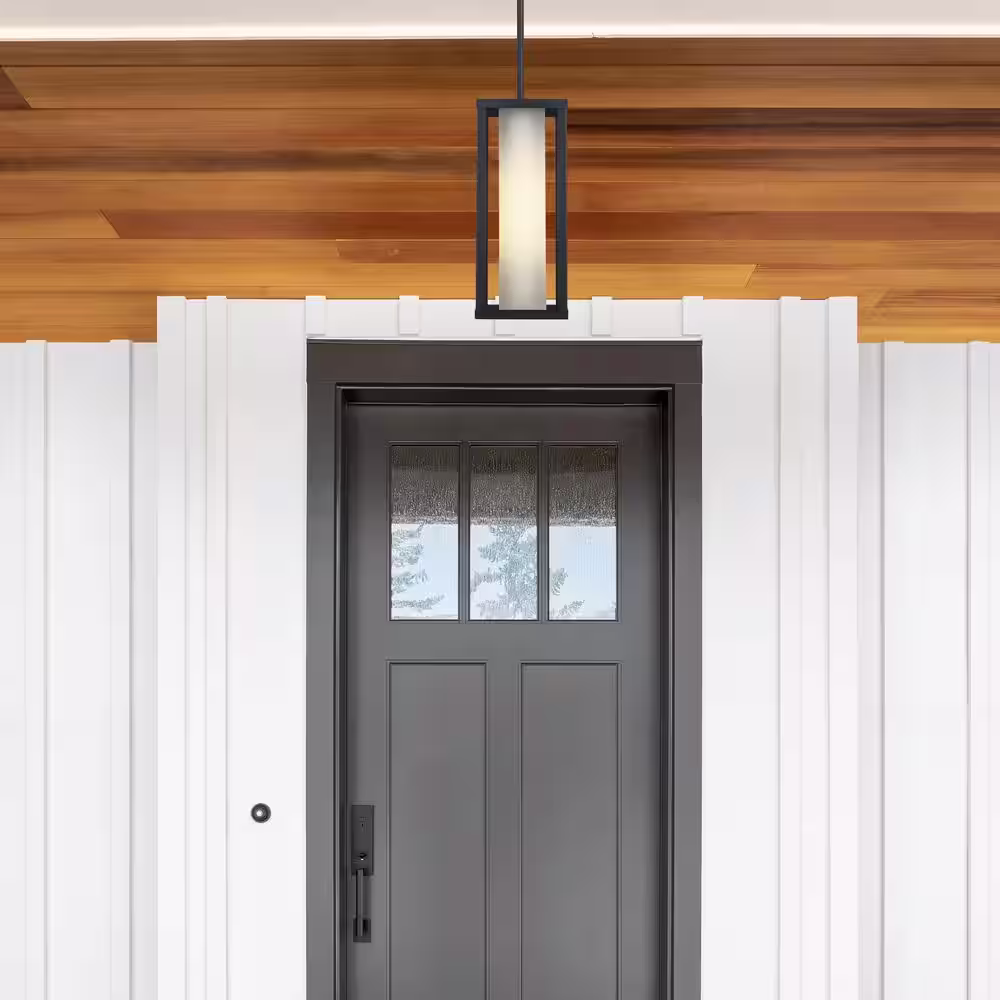 Bel Air Lighting Adler 1-Light Black Outdoor Pendant Light Fixture with Clear and Frosted Glass