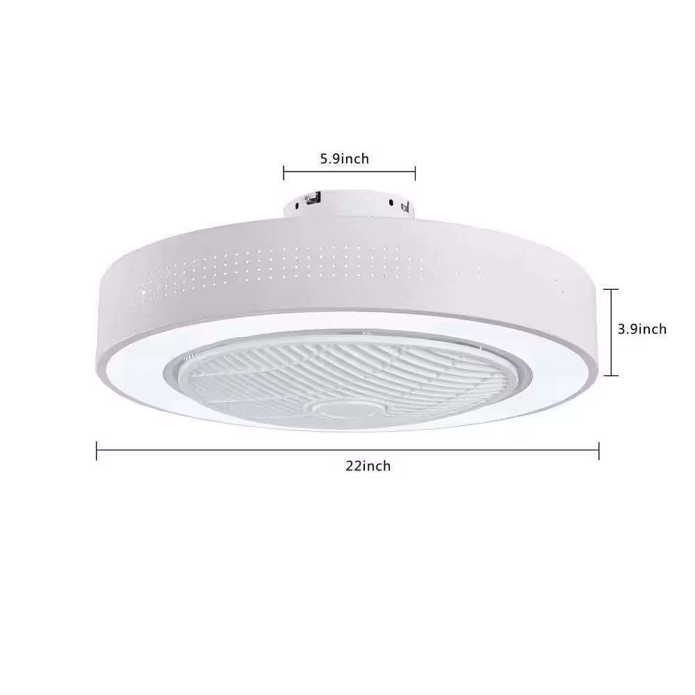 None 22 in. Modern LED Indoor White Flush Mount Circular Ceiling Fan with Light with Remote Control