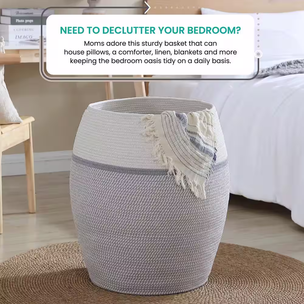 Ornavo Home Extra Large Cotton Fabric Rope Tall Storage Basket 25