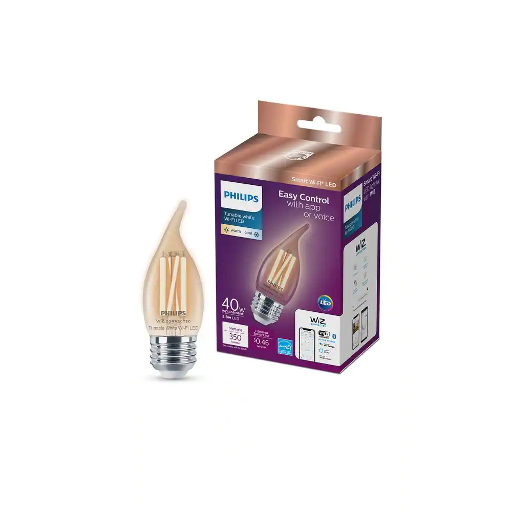 Philips 40-Watt Equivalent BA11 Smart Wi-Fi LED Tuneable White E26 Medium Light Bulb Powered by WiZ with Bluetooth (1-Pack)