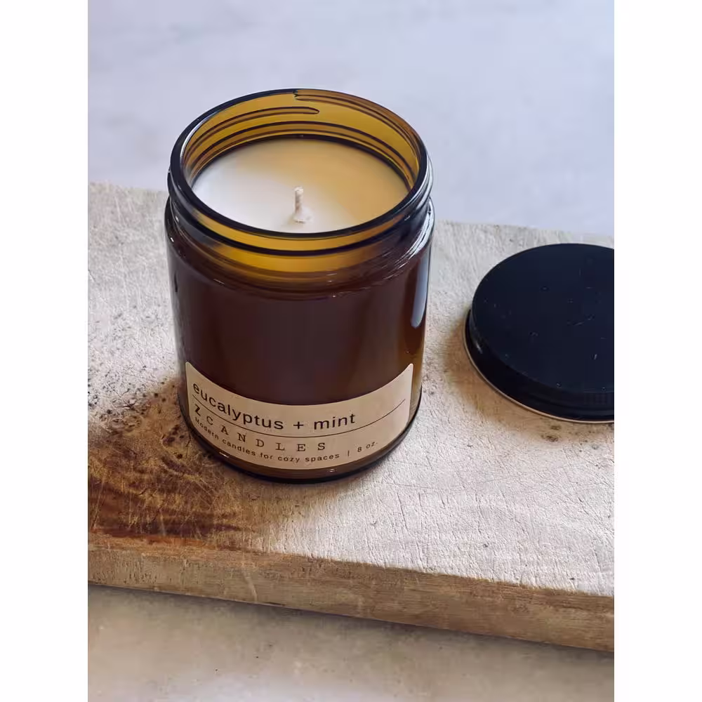 Z CANDLES Eucalyptus Plus Mint, Amber Jar Candle 8 oz.