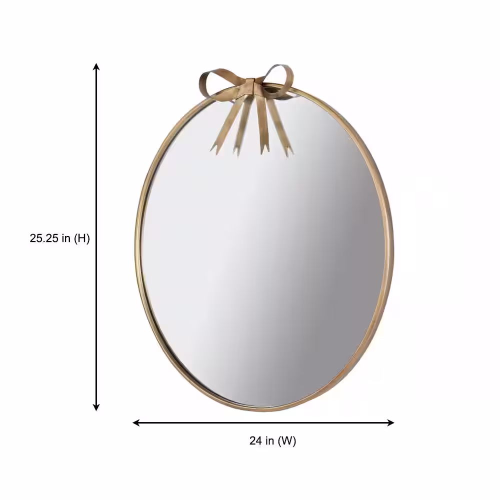 StyleWell Kids Medium Round Gold Bow Mirror (24 in.)