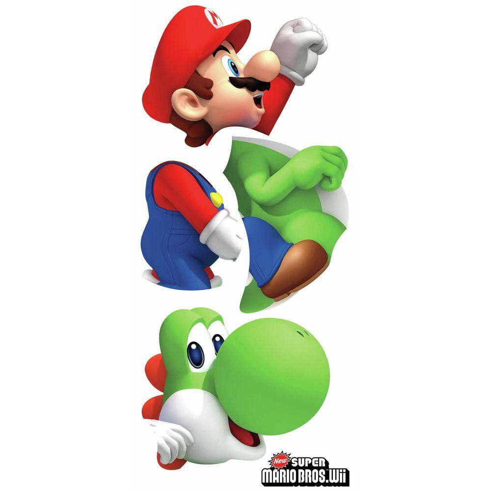 RoomMates 5 in. W x 19 in. H Yoshi/Mario 9-Piece Peel and Stick Giant Wall Decal