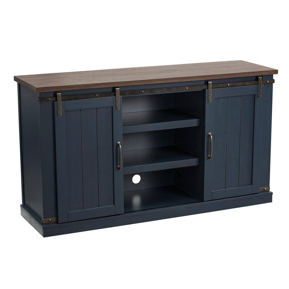 FESTIVO 54 in. Navy Engineered Wood TV Stand Fits TVs Up to 60 in. with Storage Doors