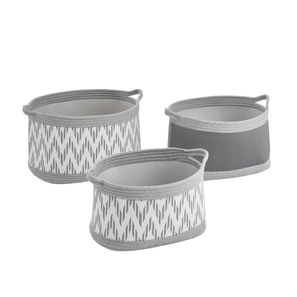 StyleWell Round Cotton and Rope Gray Chevron Storage Baskets (Set of 3)