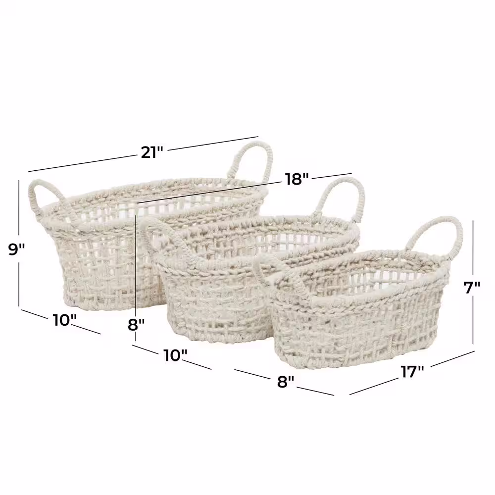 Litton Lane Cotton Handmade Storage Basket with Handles (Set of 3)