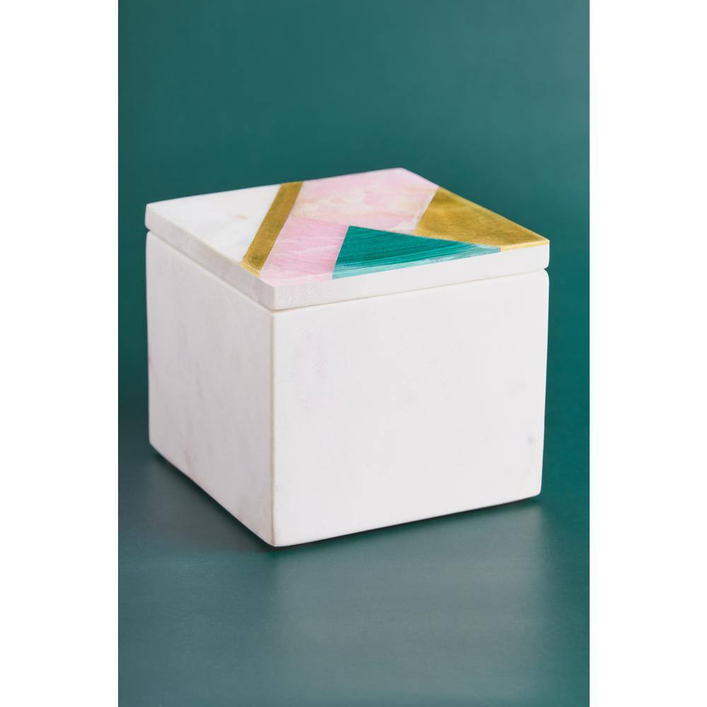 GAURI KOHLI 4.5 in. Eternity White Marble Decorative Box