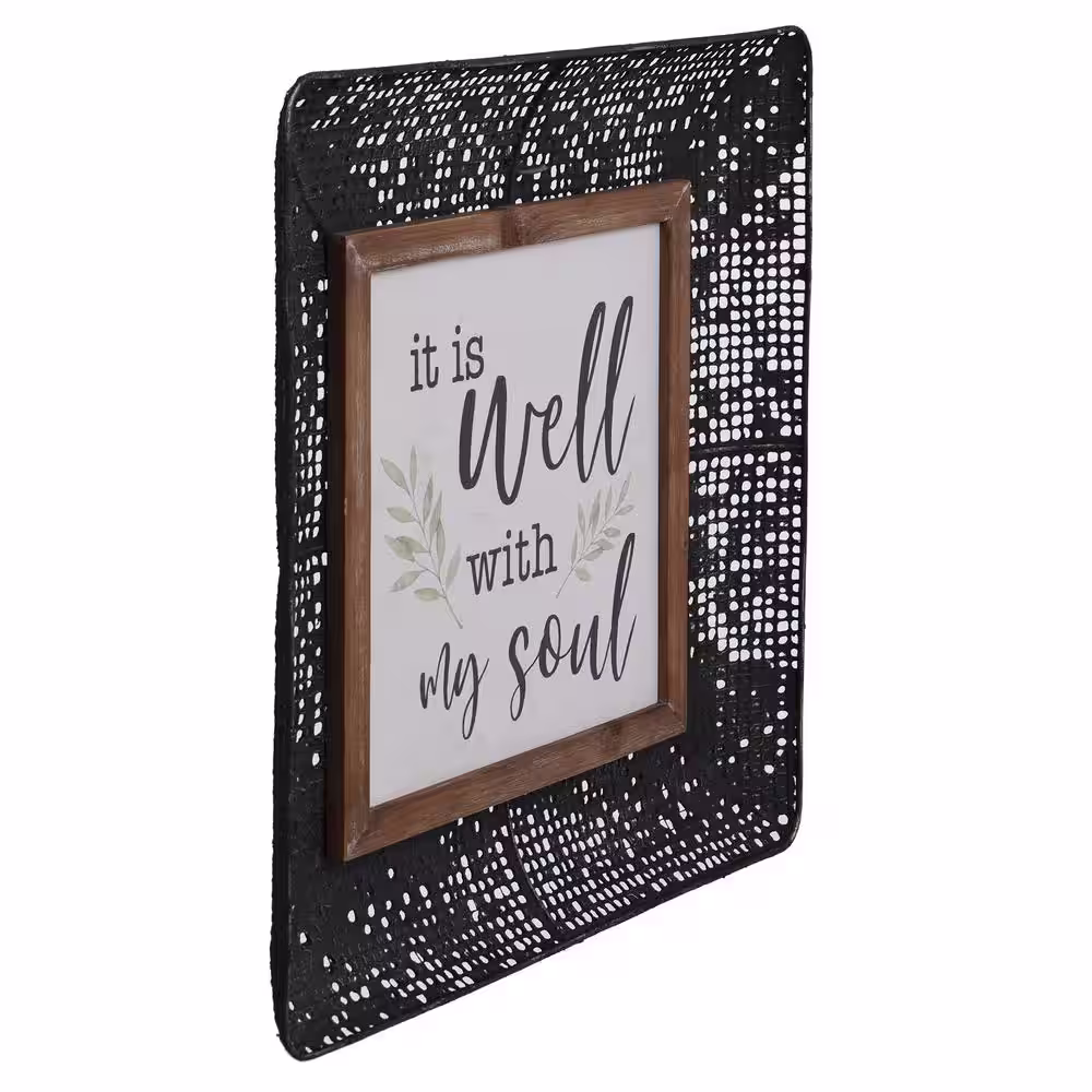 StyleCraft It Is Well Vintage Design Tray Metal Wall Hanging with Natural Wood Inlay Frame and Printed Sentiment Decorative Sign