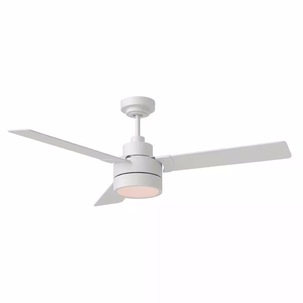 Generation Lighting Jovie 52 in. Integrated LED Indoor/Outdoor Matte White Ceiling Fan with Light Kit, Wall Control and Reversible Motor