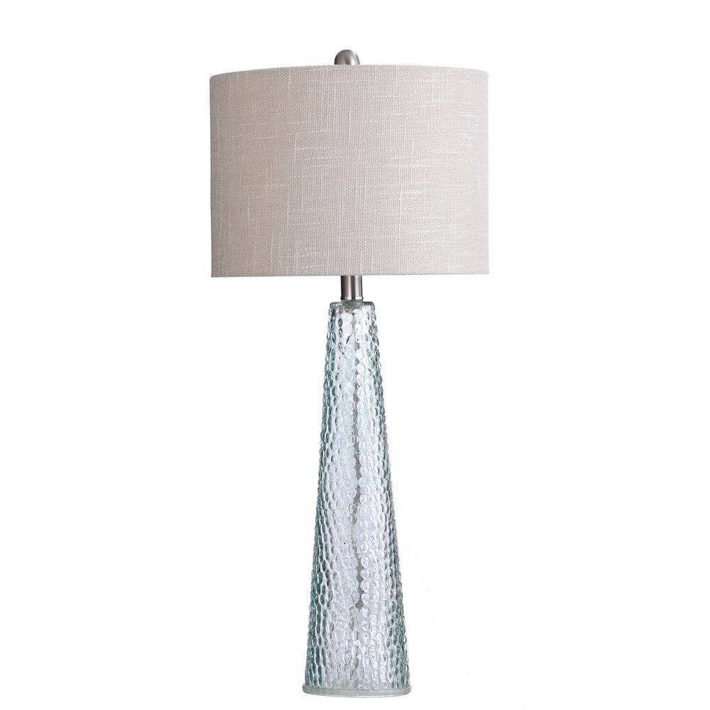 StyleCraft 29.5 in. Blue Table Lamp with Beige Hardback Fabric Shade