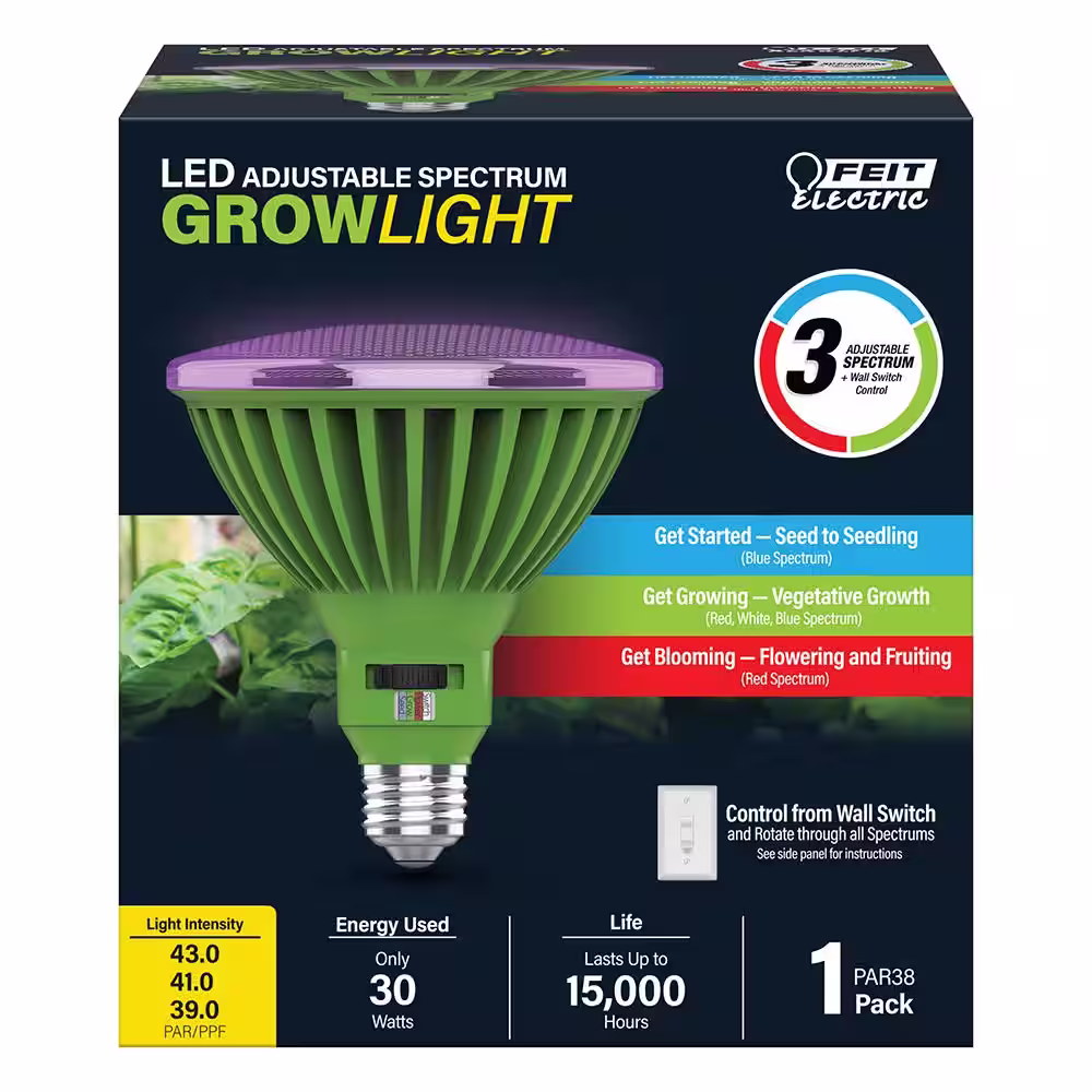 Feit Electric 30-Watt PAR38 Selectable Spectrum for Seeding, Growing Blooming Indoor Greenhouse E26 Plant Grow LED Light Bulb(12-Pack)