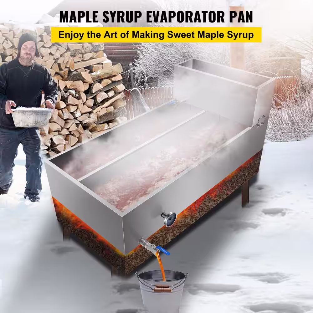 VEVOR Maple Syrup Evaporator Pan 48 x 24 x 19 in. Stainless Steel Maple Syrup Boiling Pan with Divided Pan and Feed Pan