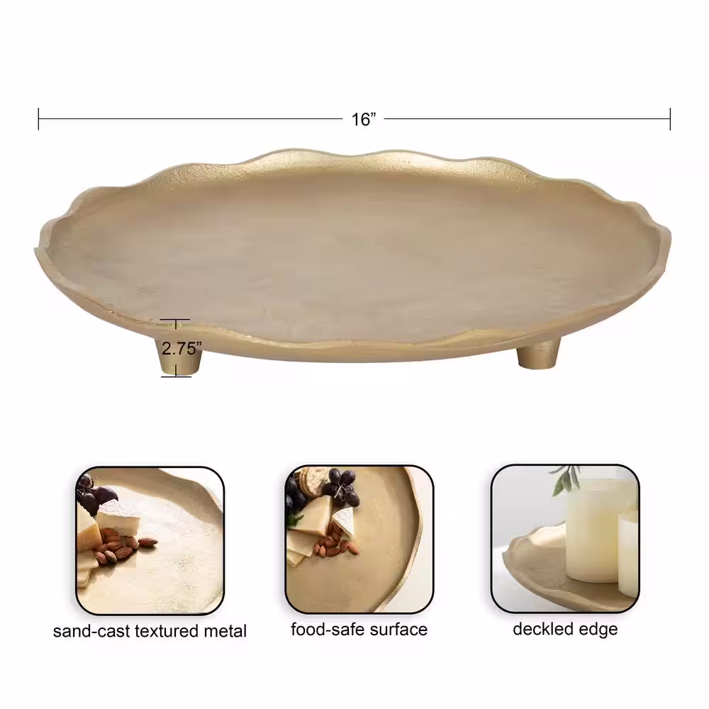 Kate and Laurel Alessia 16.00 in. W Round Gold Metal Decorative Tray