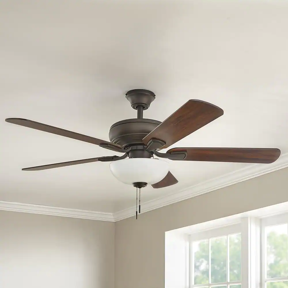 Hampton Bay Rothley II 52 in. Indoor LED Bronze Ceiling Fan with Light Kit, Downrod, Reversible Motor and Reversible Blades