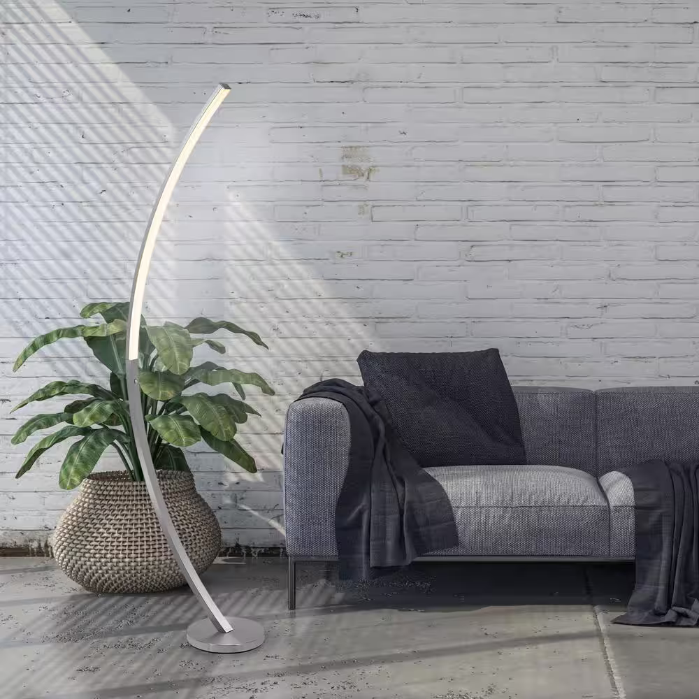 Catalina Lighting 69.5 in. Brushed Nickel Integrated LED Modern Arc Floor Lamp