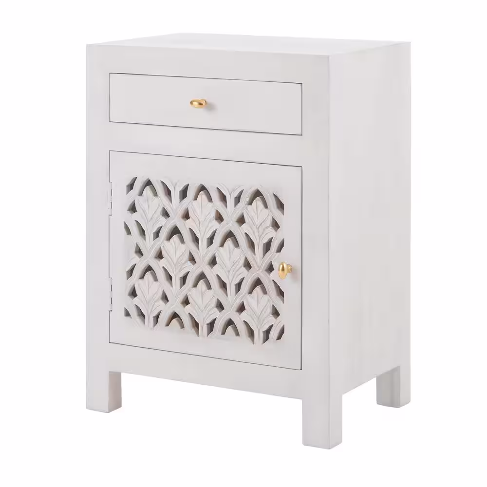 Home Decorators Collection Hallie Carved Single Door 1-Drawer Whitewash Nightstand (30 in. H x 22 in. W x 15 in. D)