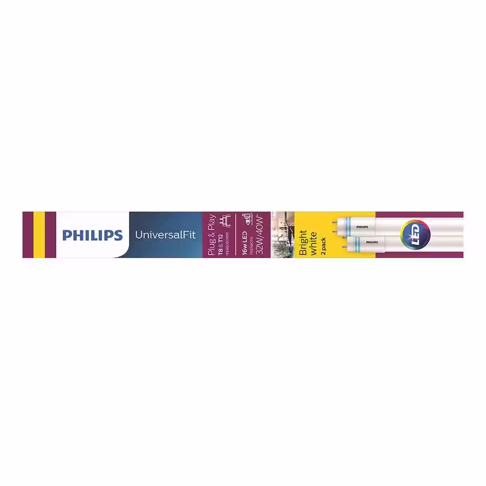 Philips 32-Watt T8/ 40-Watt T12 4 ft. Type A Linear Replacement Universal Fit LED Tube Light Bulb Bright White (3000K) (10-Pack)