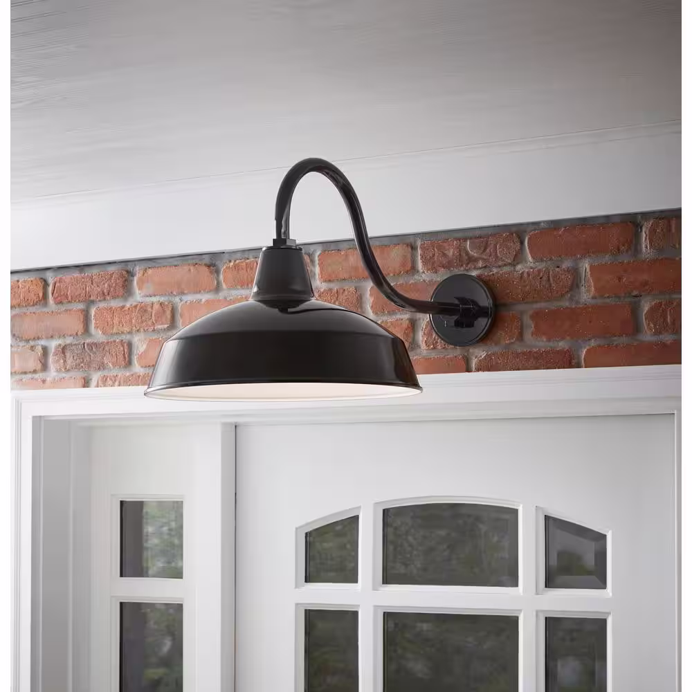Hampton Bay Easton 1-Light Black Barn Outdoor Wall Lantern Sconce with Aluminum Shade