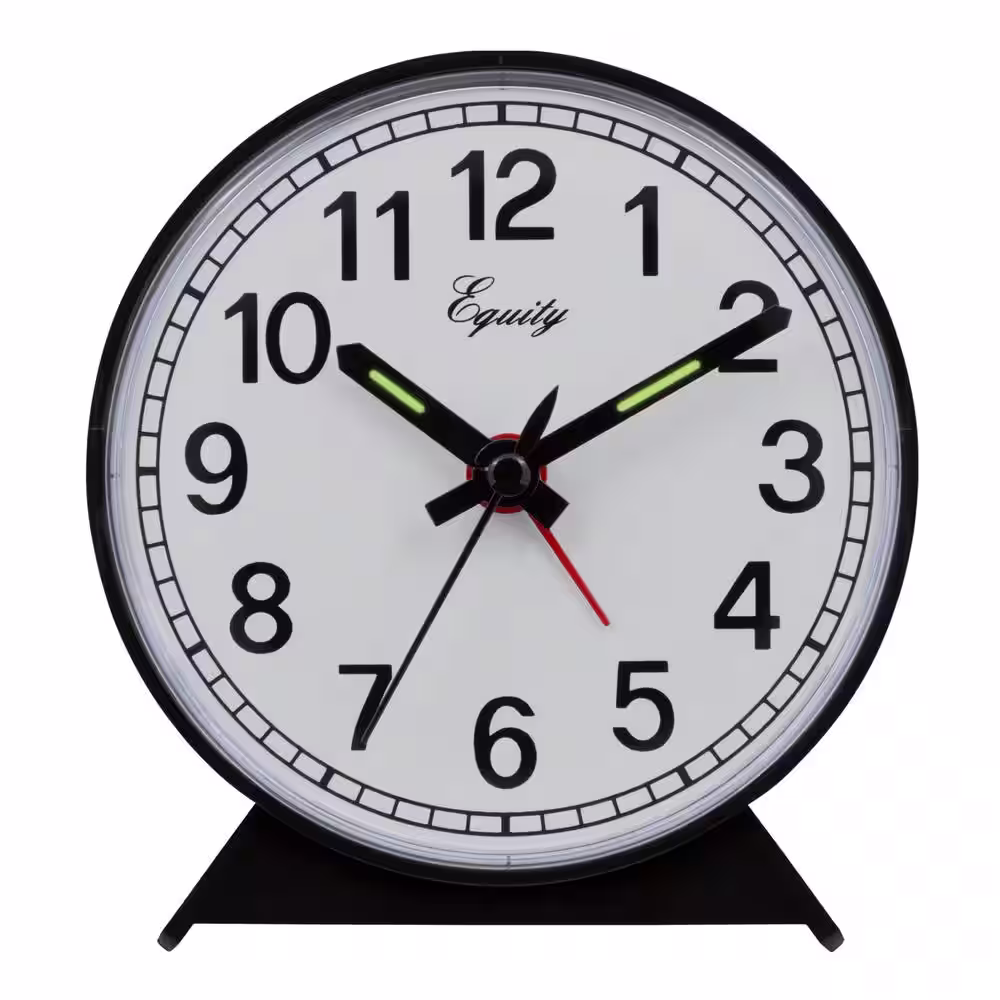 Equity by La Crosse Analog 4 in. Round Keywind Alarm Clock, Black