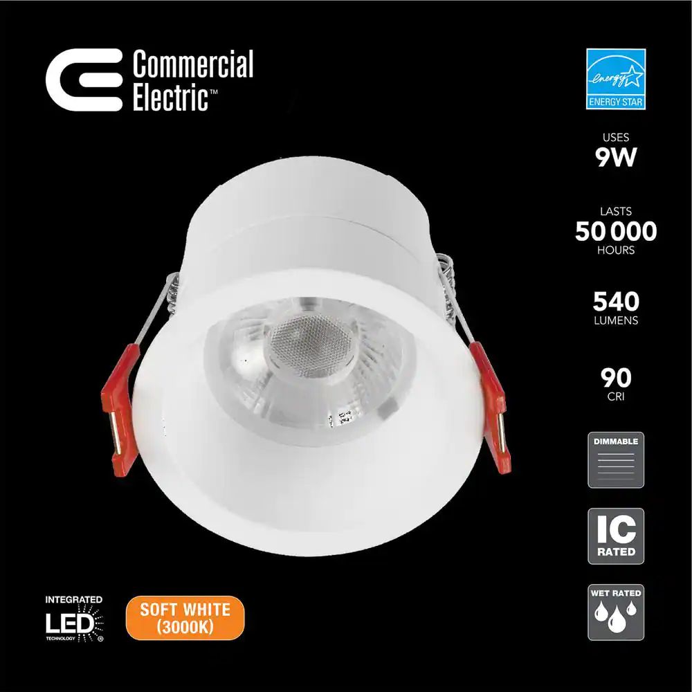 Commercial Electric 4 in. White Interchangeable Trim LED Integrated Trimless Recessed Lighting Kit