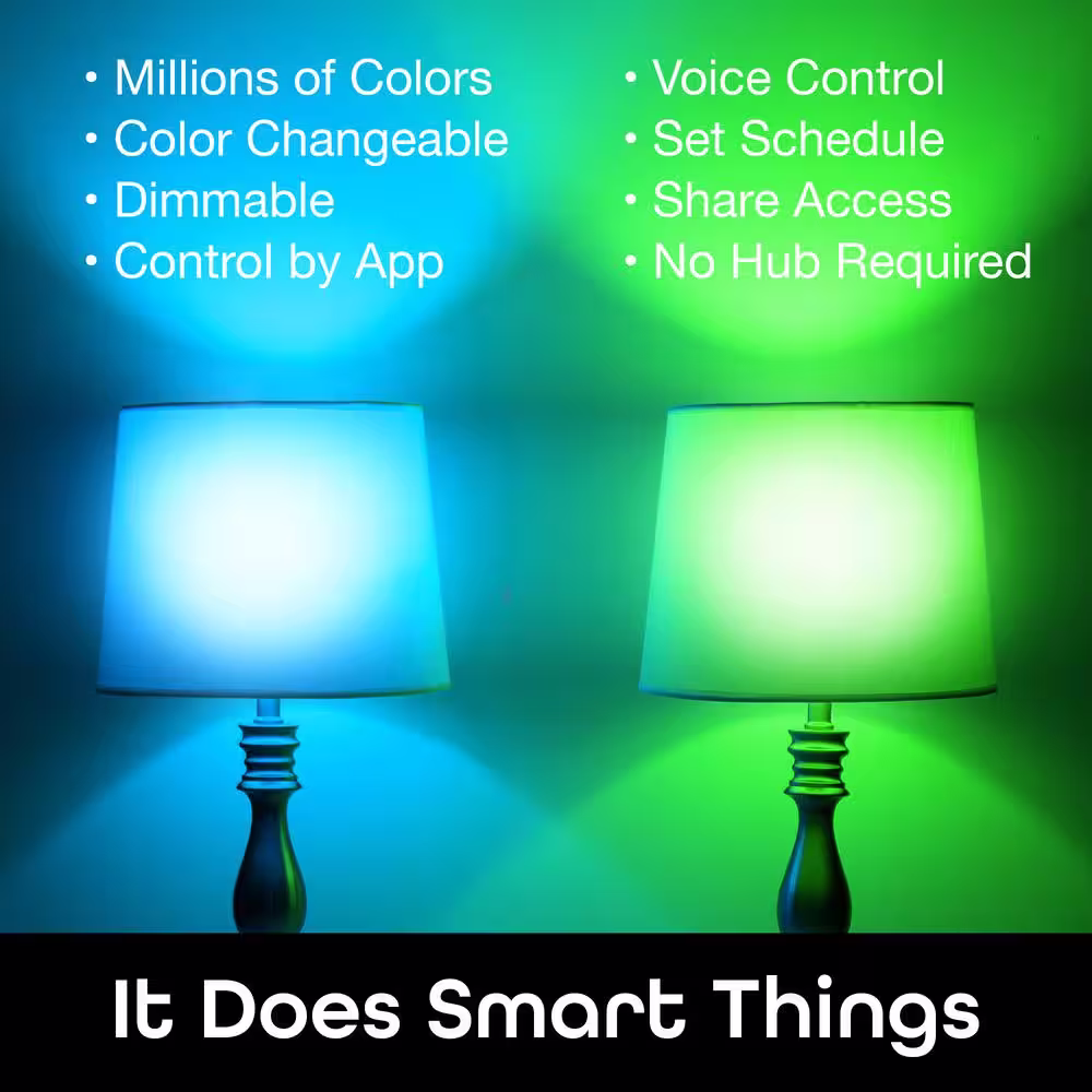 Geeni Prisma 800 60-Watt Equivalent A19 Dimmable Color and White Smart Wi-Fi LED Light Bulb No Hub Required (2-Pack)