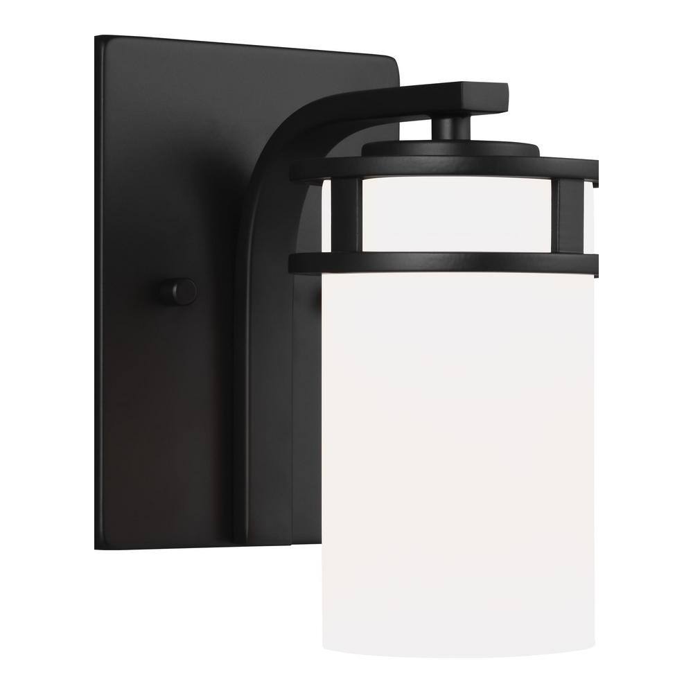 Generation Lighting Robie 5 in. 1-Light Midnight Black Vanity Light with Etched/White Inside Glass Shades