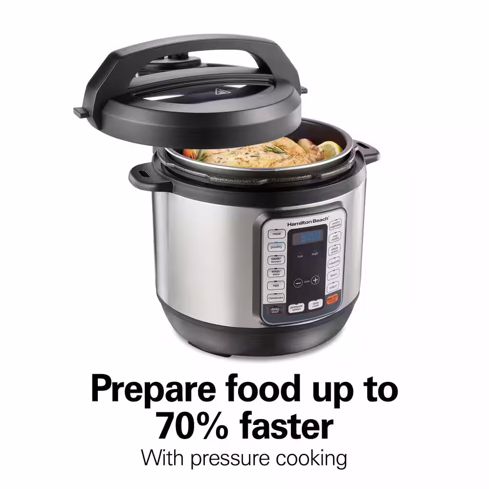 Hamilton Beach 8 Qt. Stainless Steel Electric QuikCook Pressure Cooker with 12-Preset Functions