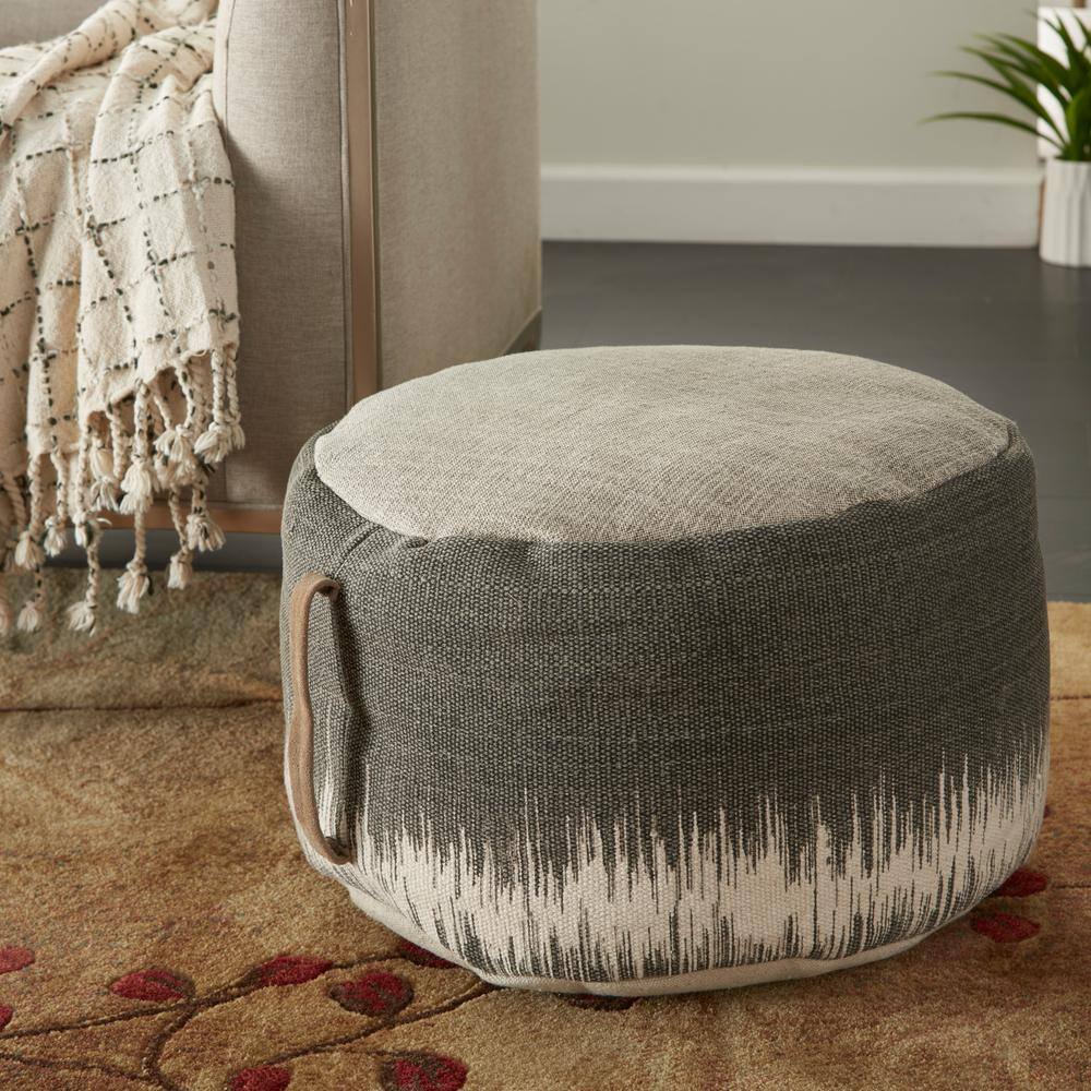 Mina Victory Lifestyles 20 in. x 20 in. x 12 in. Abstract Jute Round Pouf